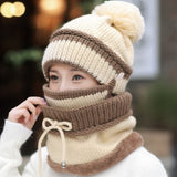 Beanie Knit Hat with Scarf and Mask Women Winter Warm Earmuffs Colorful-UlGadget