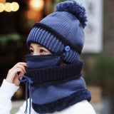 Beanie Knit Hat with Scarf and Mask Women Winter Warm Earmuffs Colorful-UlGadget