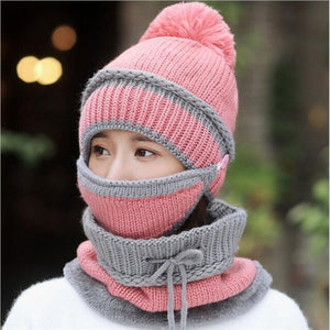 Beanie Knit Hat with Scarf and Mask Women Winter Warm Earmuffs Colorful-UlGadget