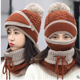 Beanie Knit Hat with Scarf and Mask Women Winter Warm Earmuffs Colorful-UlGadget