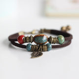 Bracelets Ceramic Leather Bracelet & Bangles Colorful Bead Leaf Pendant Bell 2018-UlGadget