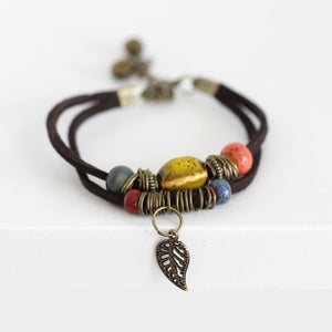 Bracelets Ceramic Leather Bracelet & Bangles Colorful Bead Leaf Pendant Bell 2018-UlGadget