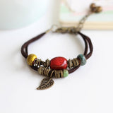 Bracelets Ceramic Leather Bracelet & Bangles Colorful Bead Leaf Pendant Bell 2018-UlGadget