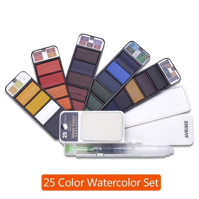 PORTABLE WATERCOLOR KITS Paint Set With Paintbrush Pen Portable For School Art Supplies Stationery-UlGadget