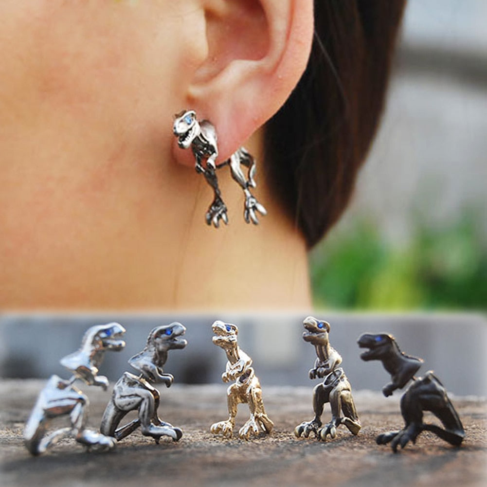 Colorful Temptation Alloy T-Rex Dinosaur Rhinestone Earrings-UlGadget