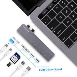 Freegene Hub Aluminum Thunderbolt MacBook Pro 13" 15" 2 USB 3.0 Hub Card Reader Multiport USB-C Hub for MacBook Pro-UlGadget