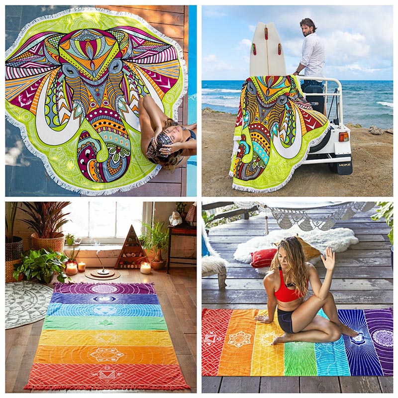 Chakra Rainbow or Elephant Tassel Striped Soft Microfiber Tapestry-UlGadget