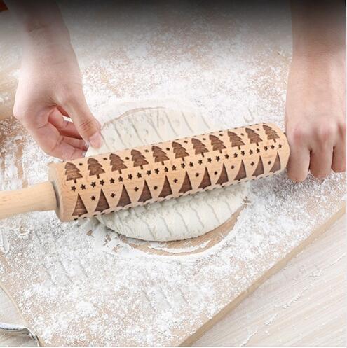 43*5cm Christmas Embossing Rolling Pin Baking Cookies-UlGadget