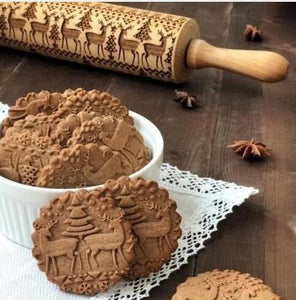 43*5cm Christmas Embossing Rolling Pin Baking Cookies-UlGadget