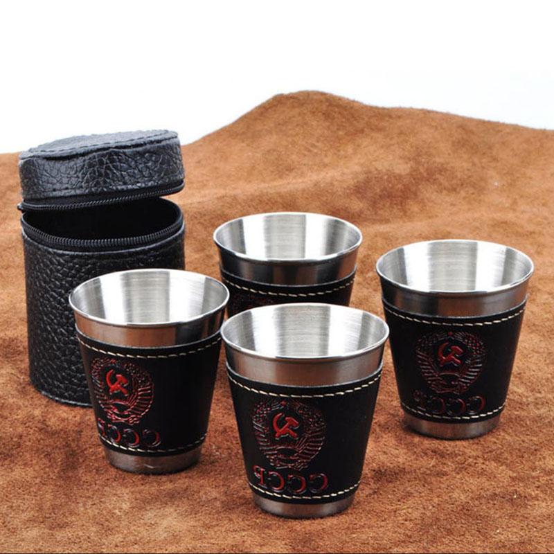 4pcs/lot 70ml Travel Cups Set Mugs PU Leather-UlGadget