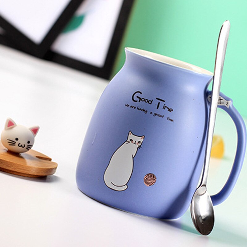 New sesame cat heat-resistant color cartoon with lid Kitty Kup kitten milk coffee ceramic mug children cup office gifts-UlGadget