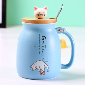 New sesame cat heat-resistant color cartoon with lid Kitty Kup kitten milk coffee ceramic mug children cup office gifts-UlGadget