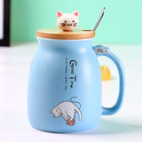 New sesame cat heat-resistant color cartoon with lid Kitty Kup kitten milk coffee ceramic mug children cup office gifts-UlGadget