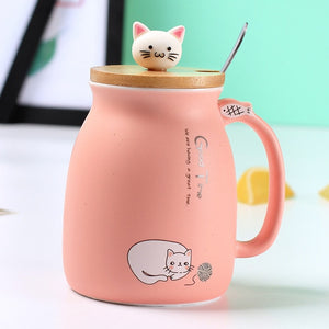 New sesame cat heat-resistant color cartoon with lid Kitty Kup kitten milk coffee ceramic mug children cup office gifts-UlGadget