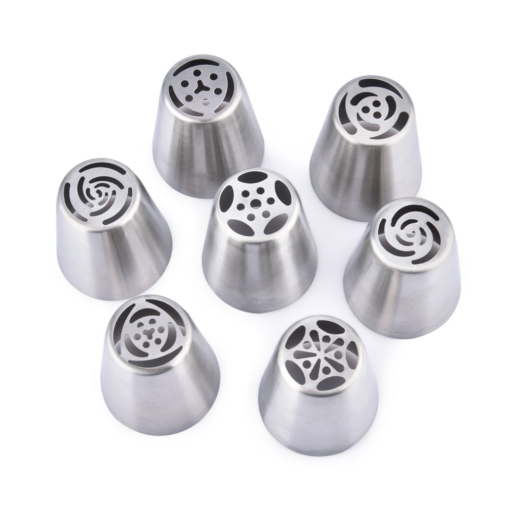 7pcs HAPPY BAKES FLOWER NOZZLES Stainless Steel Icing Piping Tips Rose Tulip Flower DIY Cake Decoration Kitchen Baking Supply-UlGadget