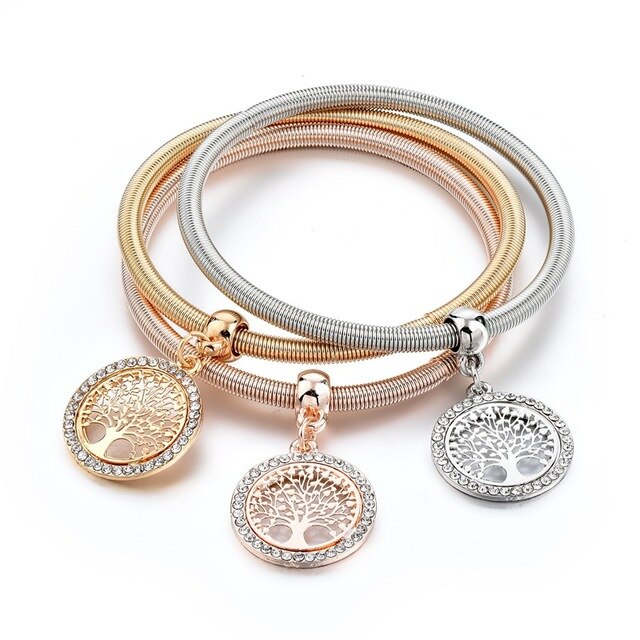 3pcs Multilayer Mix Color Gold, Rose-gold and Silver "Tree of life" Charm Pandora-UlGadget