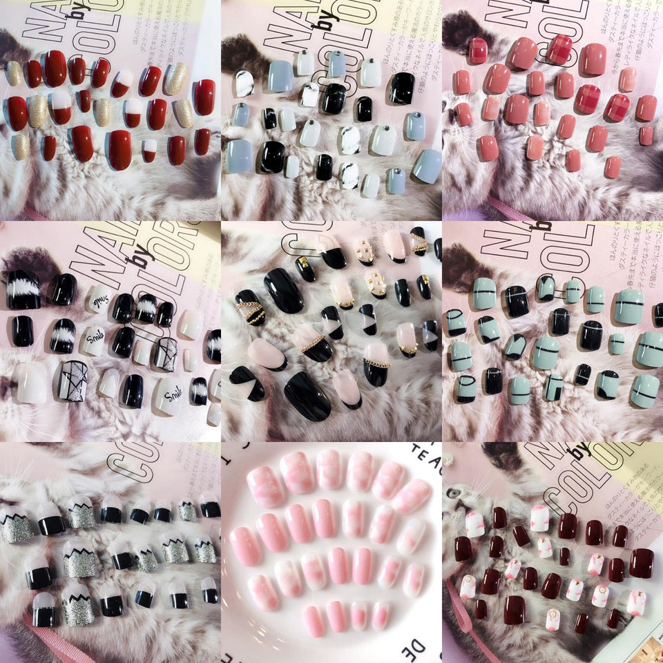 24PCS/Set Ready-to-wear Full Cover Glue False Nail Art Manicure