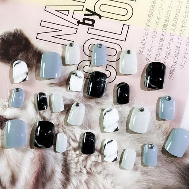 24PCS/Set Ready-to-wear Full Cover Glue False Nail Art Manicure