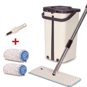 Magic Cleaner with Bucket Wringer and 2 Reusable Microfiber Mop Pads for Wet and Dry Mopping on All Surfaces-UlGadget