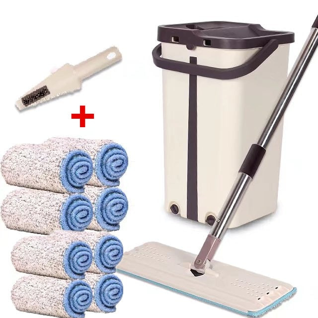 Magic Cleaner with Bucket Wringer and 2 Reusable Microfiber Mop Pads for Wet and Dry Mopping on All Surfaces-UlGadget