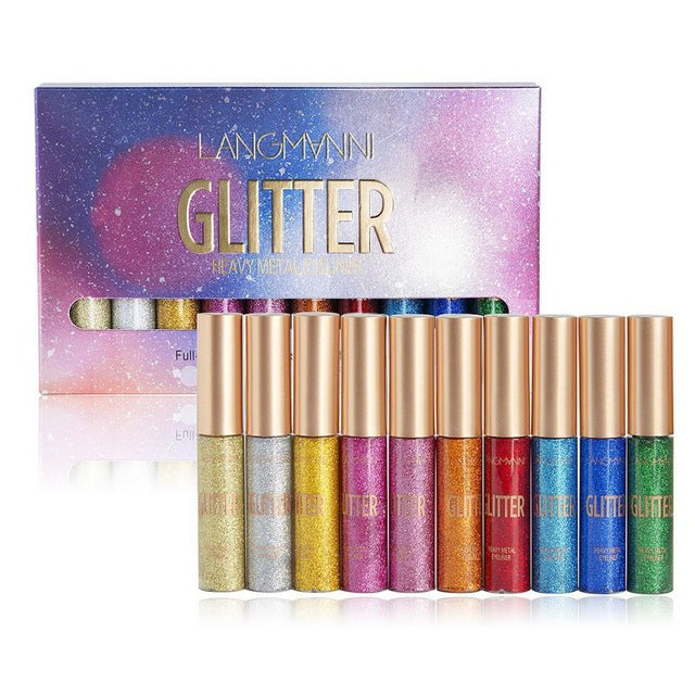 10PCS/Set 10 Color Glitter Easy to Wear Liquid Highlight Eyeliner Eyeshadow-UlGadget