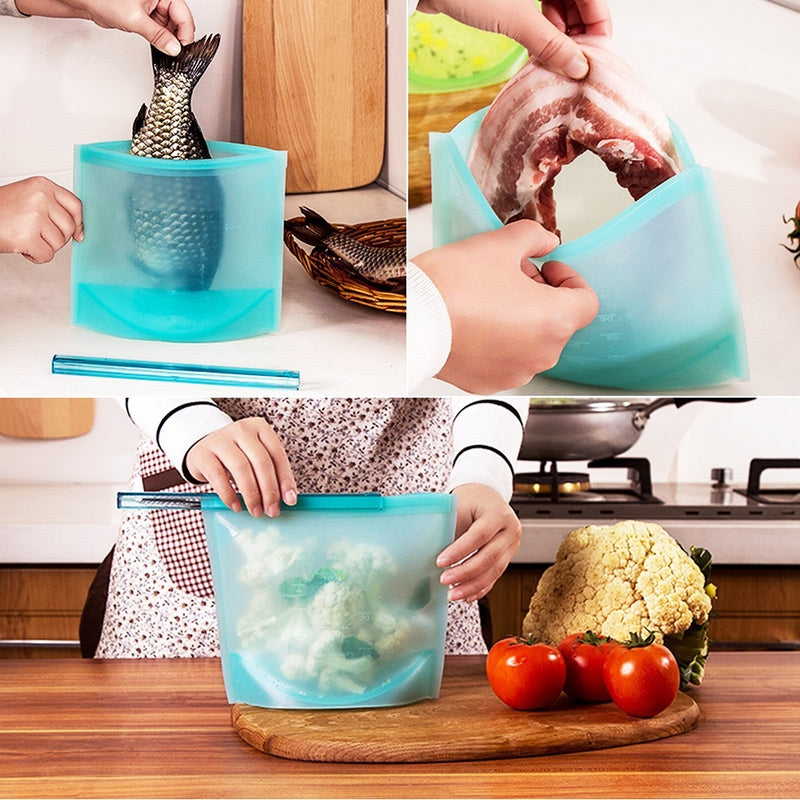 Reusable Silicone Food Bag Vacuum Seal Food Fresh Fruit Meat Milk Storage Containers Refrigerator Ziplock Kitchen Organizer-UlGadget