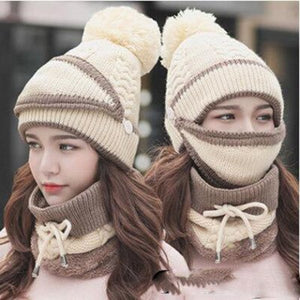 Beanie Knit Hat with Scarf and Mask Women Winter Warm Earmuffs Colorful-UlGadget