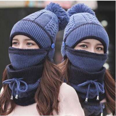 Beanie Knit Hat with Scarf and Mask Women Winter Warm Earmuffs Colorful-UlGadget