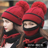 Beanie Knit Hat with Scarf and Mask Women Winter Warm Earmuffs Colorful-UlGadget