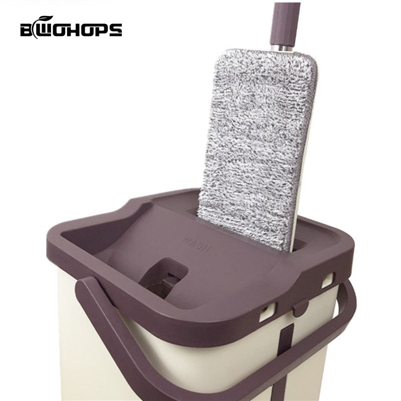 Magic Cleaner with Bucket Wringer and 2 Reusable Microfiber Mop Pads for Wet and Dry Mopping on All Surfaces-UlGadget