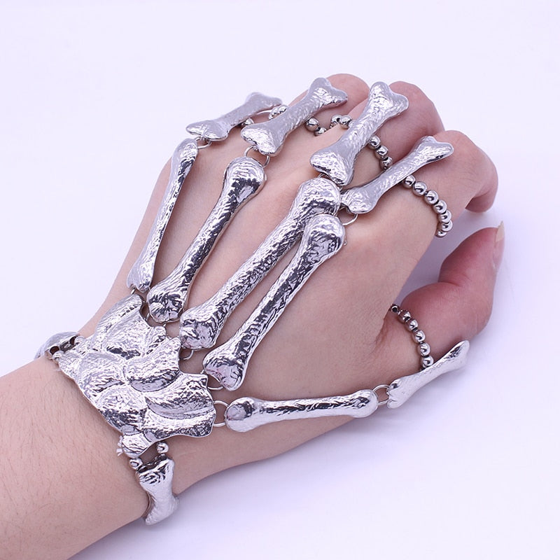 Bracelets for Women Bond Hand Gold or Silver Metal Skeleton Slave Bracelet Ring-UlGadget