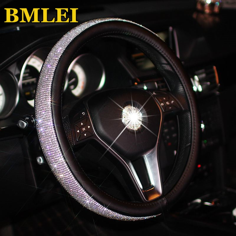 SWAROVSKI CRYSTAL STEERING WHEEL COVER PU LEATHER CAR ACCESSORIES-UlGadget