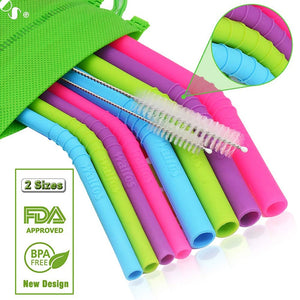 11PCS/Set Environmental Reusable Extra Long Flexible Silicone Straws Set-UlGadget