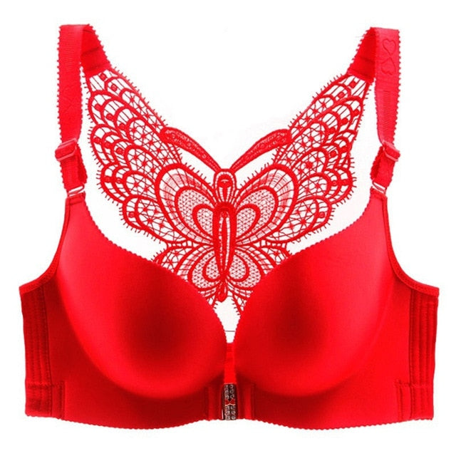 Butterfly Embroidery Front Closure Wireless Bra Big Size Sexy Seamless Front Push Up Bra-UlGadget